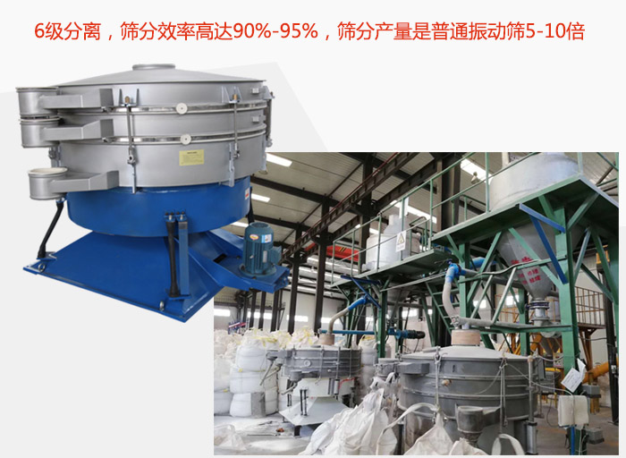 搖擺篩采用6級分離，篩分效率高達90%-95%，篩分產(chǎn)量是普通振動篩5-10倍