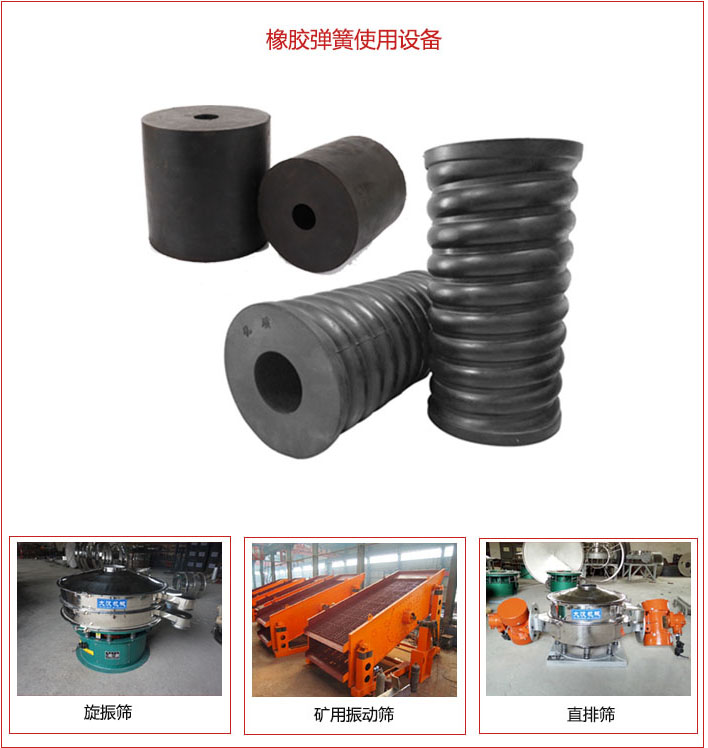 橡膠彈簧適用設(shè)備：旋振篩，礦用振動(dòng)篩，直排篩等
