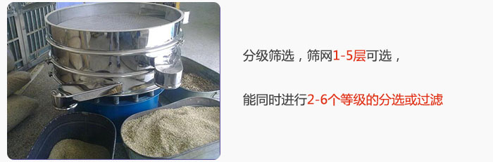 分級篩選，可篩1至5層篩網(wǎng)，能同時進行2至6個等級的分選或過濾
