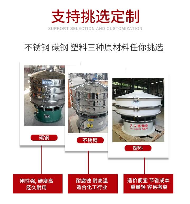 旋振篩可配置一到四層的篩網(wǎng)。旋振篩的篩分效率高，篩分精度高，篩分率高達96%。
