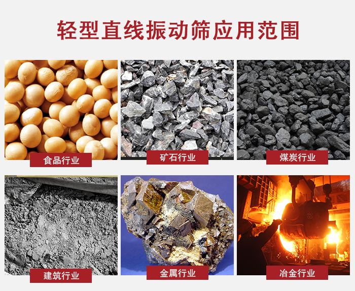 輕型直線振動(dòng)篩應(yīng)用范圍較廣多使用與顆粒狀，粉狀以及其它重型行業(yè)的輸送。