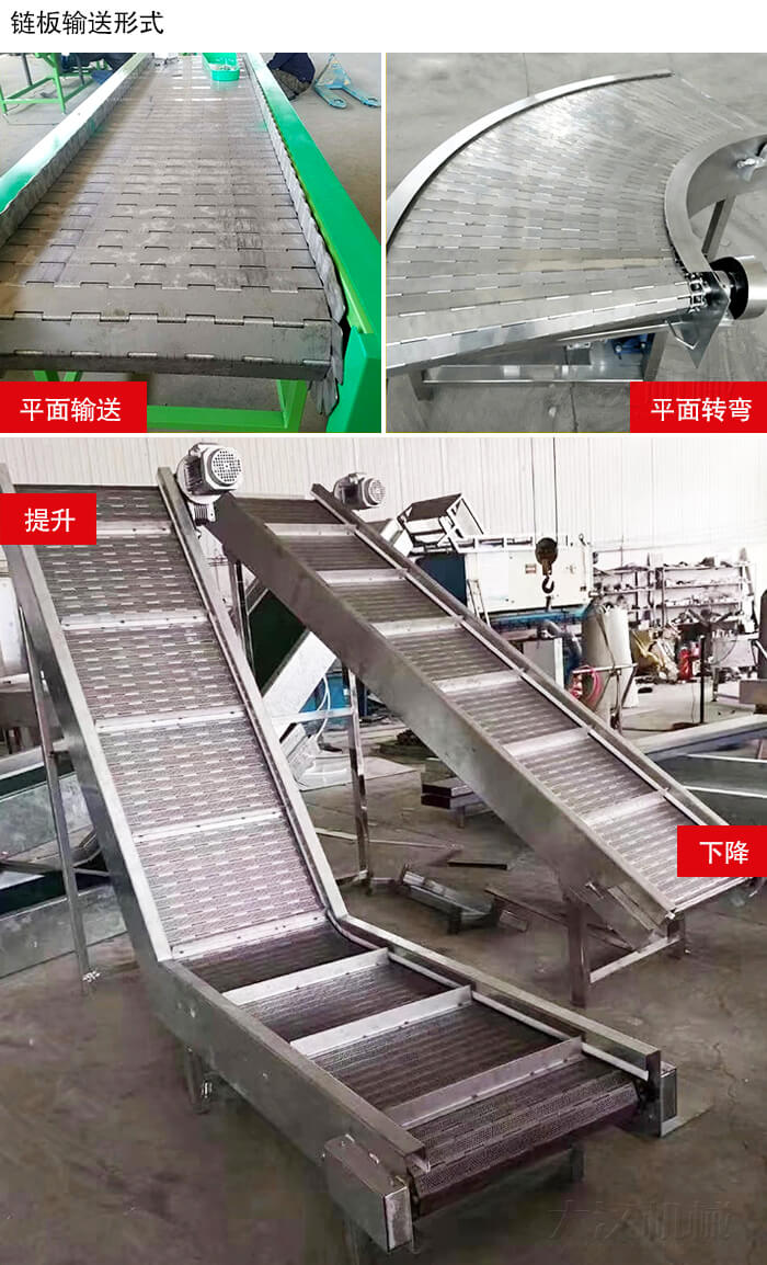 鏈板輸送機(jī)平面輸送，平面拐彎，提升等運(yùn)行現(xiàn)場(chǎng)圖片